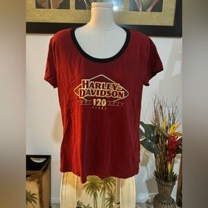 Harley-Davidson Women's Short Sleeve Red Gold T-Shirt Size Large